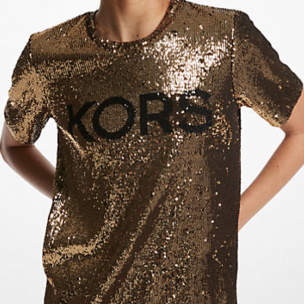 Sequined Stretch Tulle T-shirt . Black/Gold. Size S